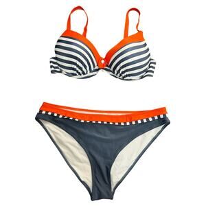 2 Piece Swimwear Women's Bikini 4X Gray Orange (fits 2X see measures) D-Cup